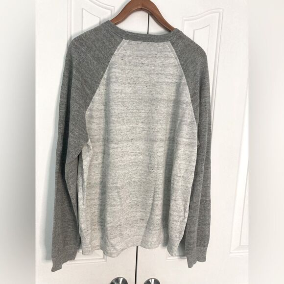 VINCE Cotton Linen Lightweight Raglan Contrast Sleeves Grey Crew Sweater XL - Picture 3 of 7